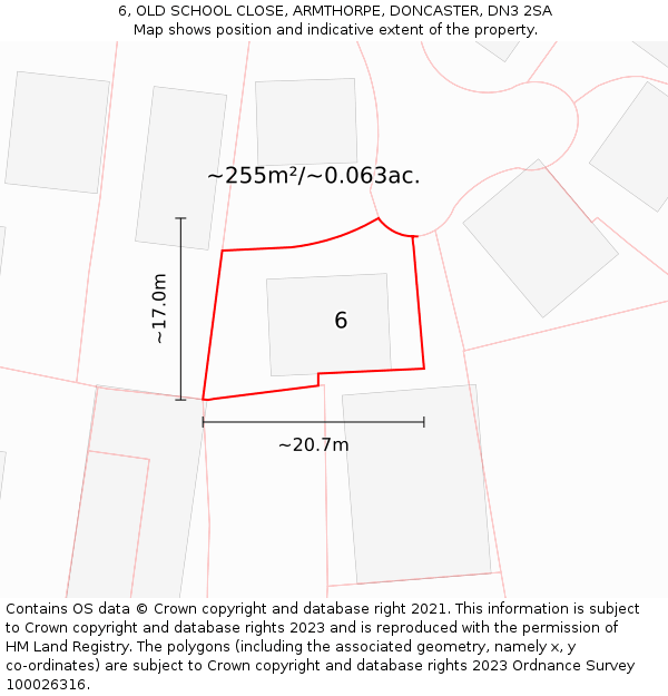 6, OLD SCHOOL CLOSE, ARMTHORPE, DONCASTER, DN3 2SA: Plot and title map