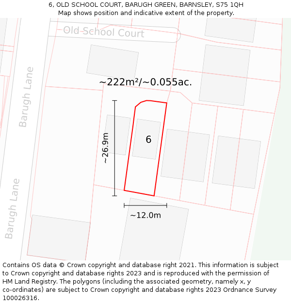 6, OLD SCHOOL COURT, BARUGH GREEN, BARNSLEY, S75 1QH: Plot and title map