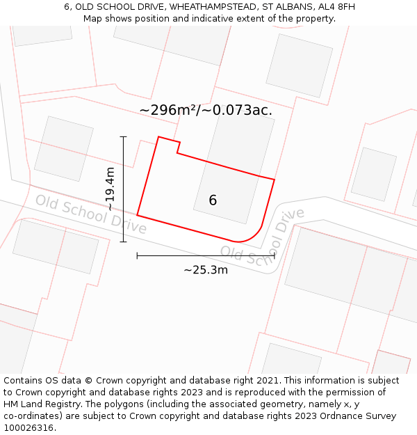 6, OLD SCHOOL DRIVE, WHEATHAMPSTEAD, ST ALBANS, AL4 8FH: Plot and title map