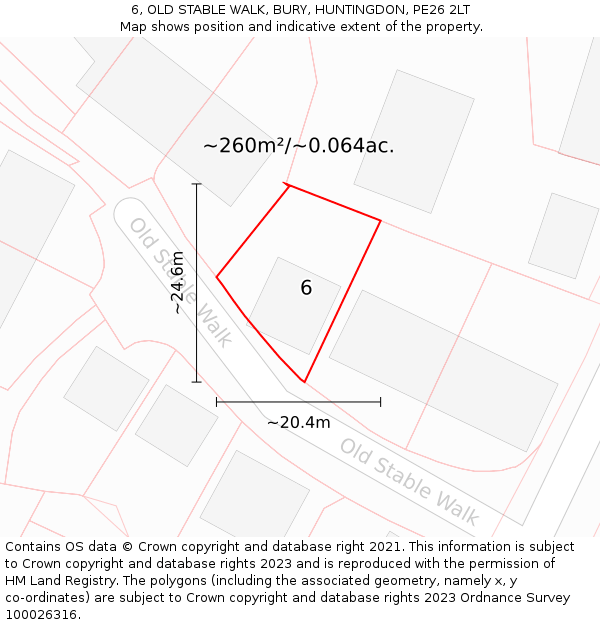 6, OLD STABLE WALK, BURY, HUNTINGDON, PE26 2LT: Plot and title map