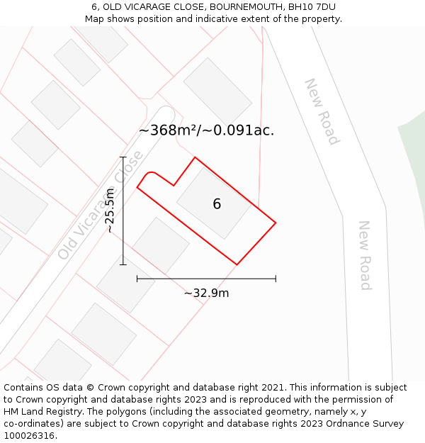 6, OLD VICARAGE CLOSE, BOURNEMOUTH, BH10 7DU: Plot and title map