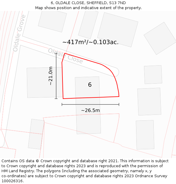 6, OLDALE CLOSE, SHEFFIELD, S13 7ND: Plot and title map