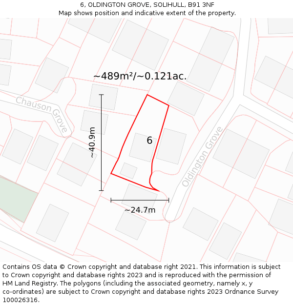 6, OLDINGTON GROVE, SOLIHULL, B91 3NF: Plot and title map