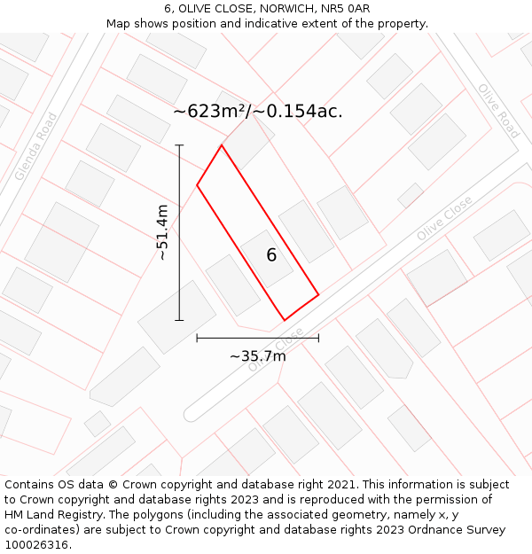 6, OLIVE CLOSE, NORWICH, NR5 0AR: Plot and title map