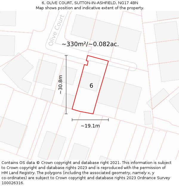 6, OLIVE COURT, SUTTON-IN-ASHFIELD, NG17 4BN: Plot and title map