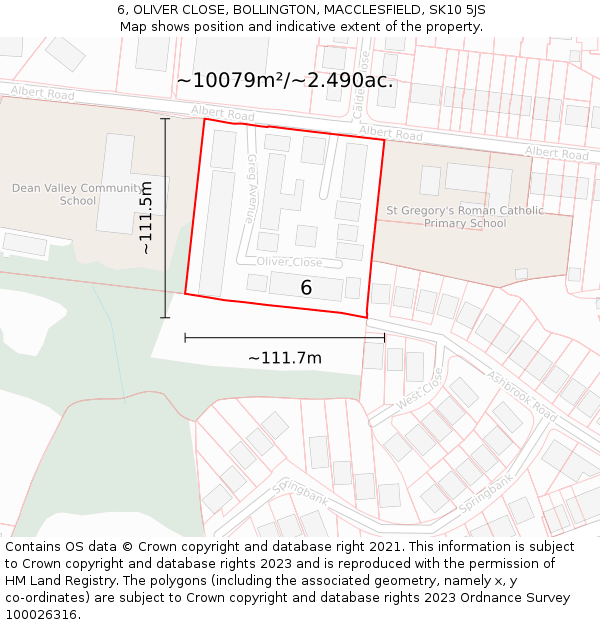6, OLIVER CLOSE, BOLLINGTON, MACCLESFIELD, SK10 5JS: Plot and title map