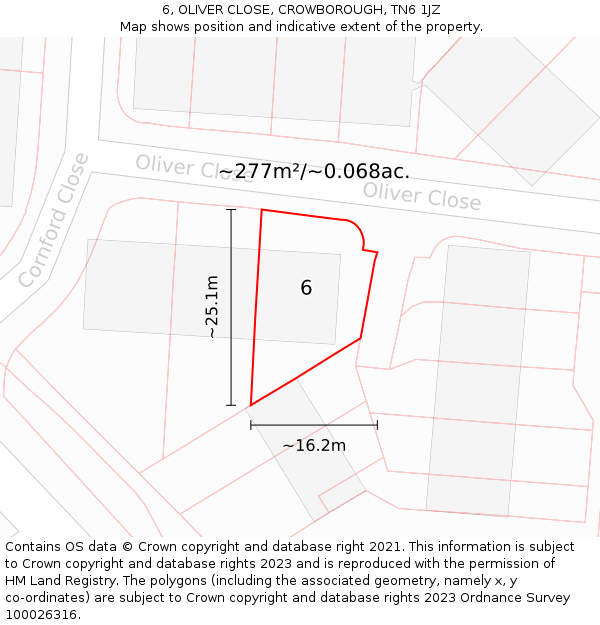 6, OLIVER CLOSE, CROWBOROUGH, TN6 1JZ: Plot and title map