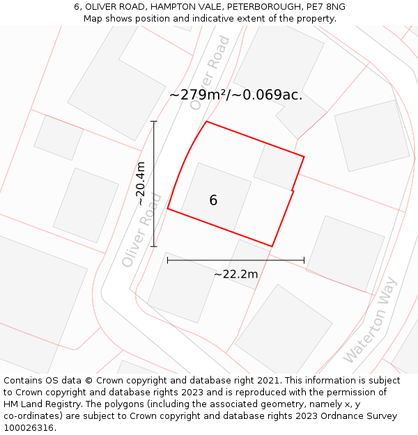 6, OLIVER ROAD, HAMPTON VALE, PETERBOROUGH, PE7 8NG: Plot and title map