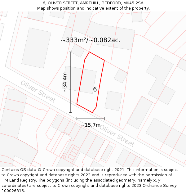 6, OLIVER STREET, AMPTHILL, BEDFORD, MK45 2SA: Plot and title map