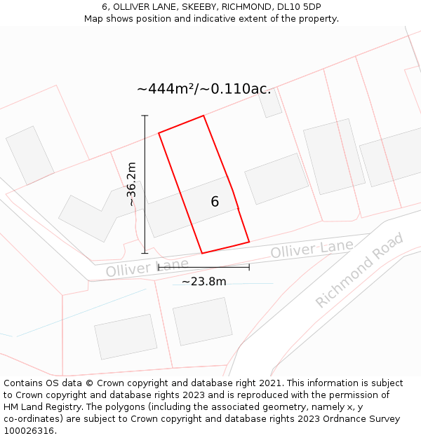 6, OLLIVER LANE, SKEEBY, RICHMOND, DL10 5DP: Plot and title map