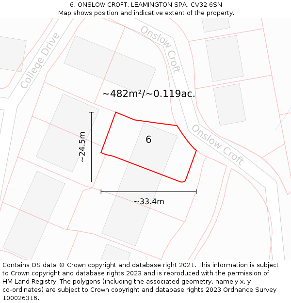 6, ONSLOW CROFT, LEAMINGTON SPA, CV32 6SN: Plot and title map