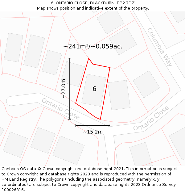 6, ONTARIO CLOSE, BLACKBURN, BB2 7DZ: Plot and title map