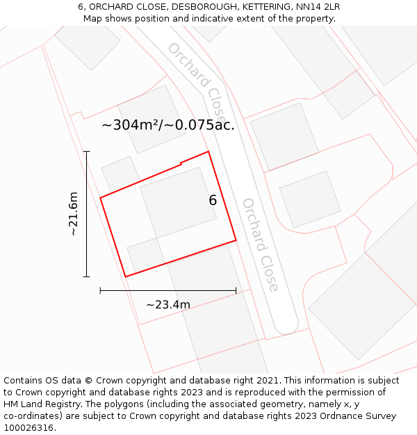 6, ORCHARD CLOSE, DESBOROUGH, KETTERING, NN14 2LR: Plot and title map