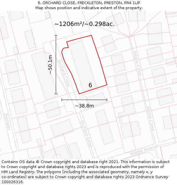 6, ORCHARD CLOSE, FRECKLETON, PRESTON, PR4 1UP: Plot and title map