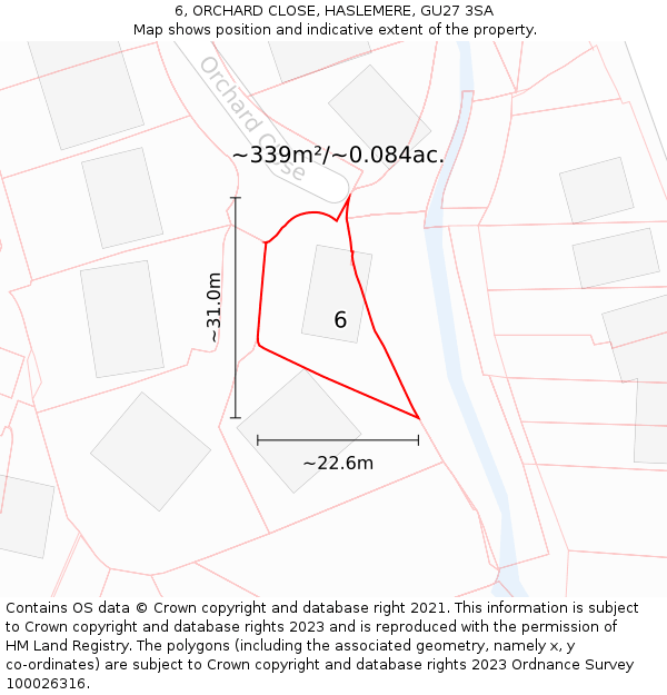 6, ORCHARD CLOSE, HASLEMERE, GU27 3SA: Plot and title map