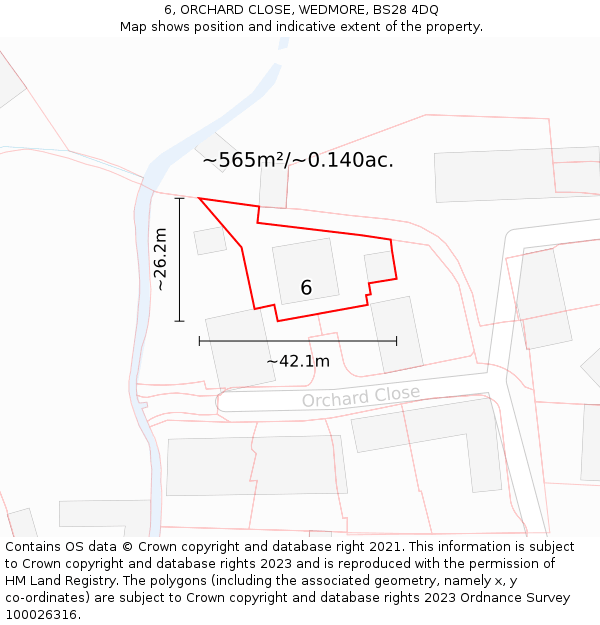 6, ORCHARD CLOSE, WEDMORE, BS28 4DQ: Plot and title map