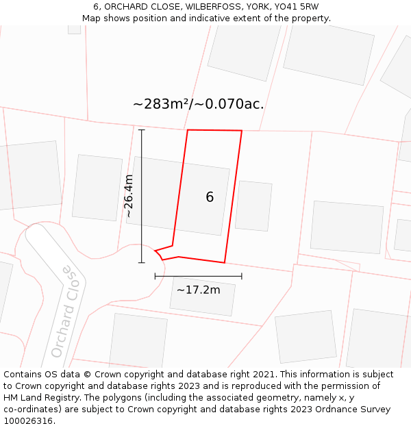 6, ORCHARD CLOSE, WILBERFOSS, YORK, YO41 5RW: Plot and title map