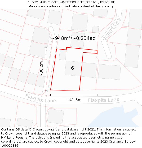 6, ORCHARD CLOSE, WINTERBOURNE, BRISTOL, BS36 1BF: Plot and title map