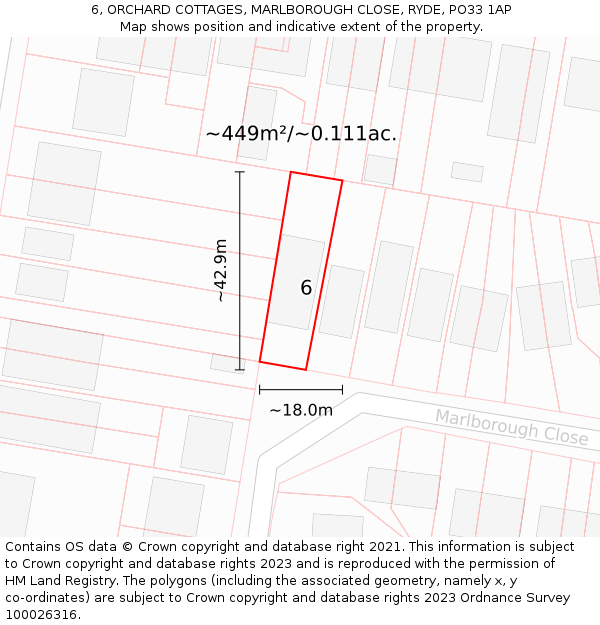 6, ORCHARD COTTAGES, MARLBOROUGH CLOSE, RYDE, PO33 1AP: Plot and title map
