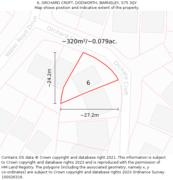 6, ORCHARD CROFT, DODWORTH, BARNSLEY, S75 3QY: Plot and title map