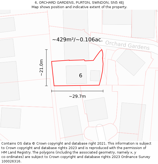 6, ORCHARD GARDENS, PURTON, SWINDON, SN5 4EJ: Plot and title map
