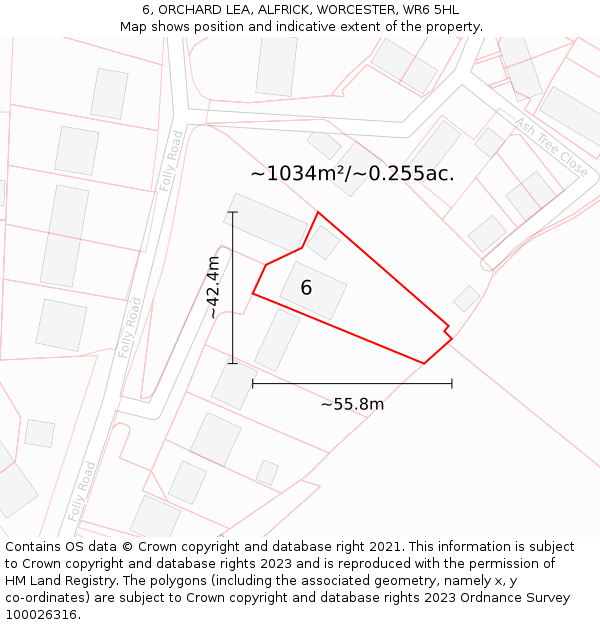 6, ORCHARD LEA, ALFRICK, WORCESTER, WR6 5HL: Plot and title map