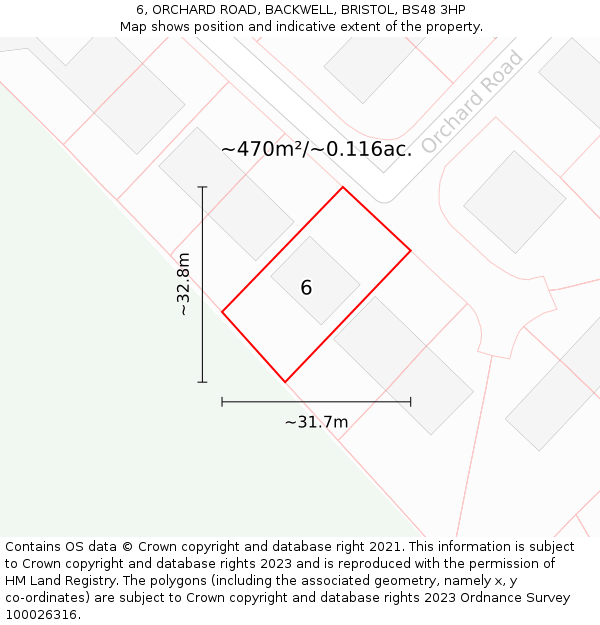 6, ORCHARD ROAD, BACKWELL, BRISTOL, BS48 3HP: Plot and title map