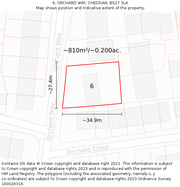 6, ORCHARD WAY, CHEDDAR, BS27 3LA: Plot and title map