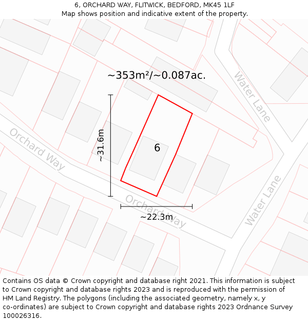 6, ORCHARD WAY, FLITWICK, BEDFORD, MK45 1LF: Plot and title map