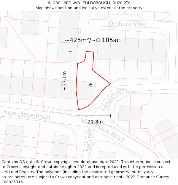 6, ORCHARD WAY, PULBOROUGH, RH20 2TA: Plot and title map