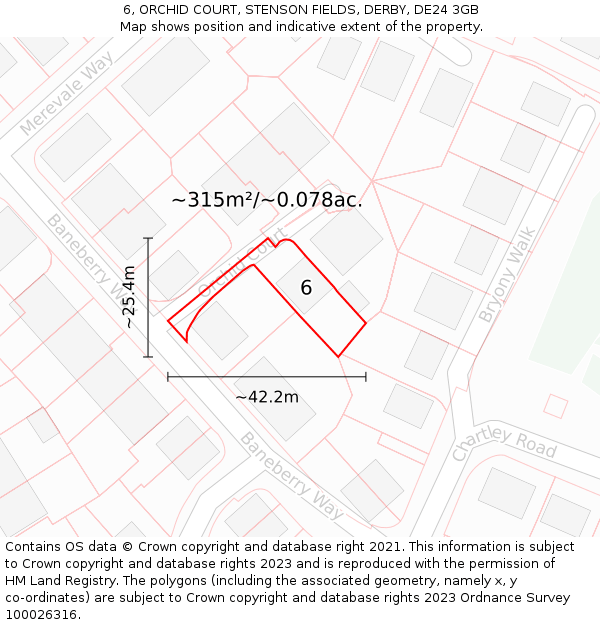 6, ORCHID COURT, STENSON FIELDS, DERBY, DE24 3GB: Plot and title map