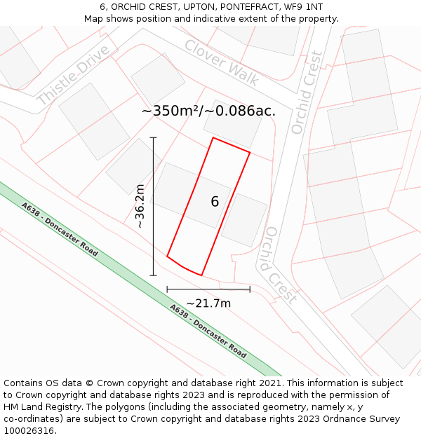 6, ORCHID CREST, UPTON, PONTEFRACT, WF9 1NT: Plot and title map