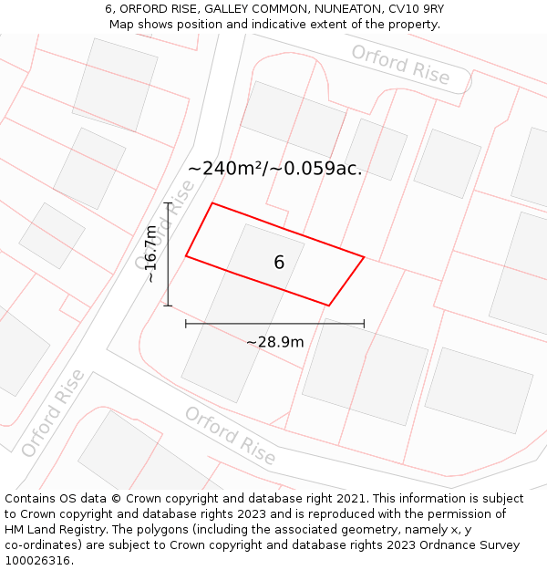 6, ORFORD RISE, GALLEY COMMON, NUNEATON, CV10 9RY: Plot and title map