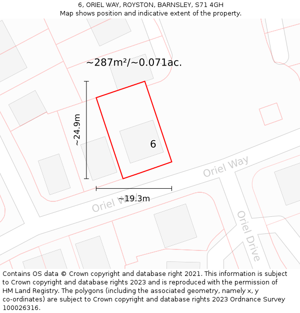 6, ORIEL WAY, ROYSTON, BARNSLEY, S71 4GH: Plot and title map