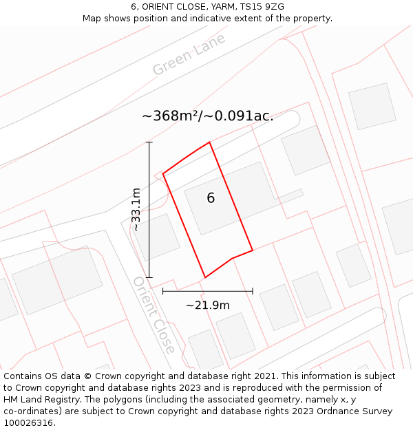 6, ORIENT CLOSE, YARM, TS15 9ZG: Plot and title map