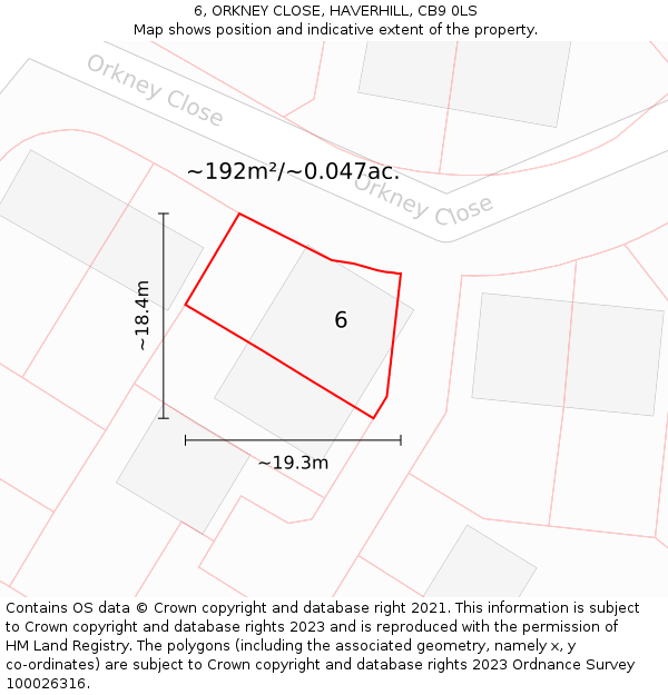 6, ORKNEY CLOSE, HAVERHILL, CB9 0LS: Plot and title map