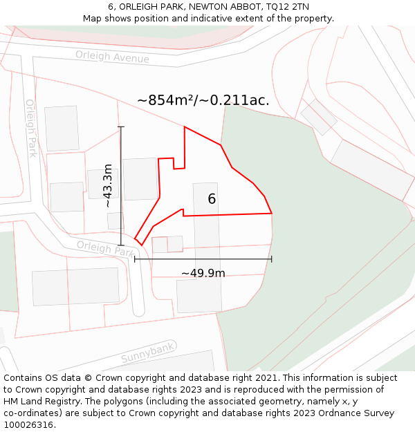 6, ORLEIGH PARK, NEWTON ABBOT, TQ12 2TN: Plot and title map