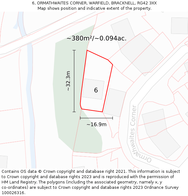 6, ORMATHWAITES CORNER, WARFIELD, BRACKNELL, RG42 3XX: Plot and title map