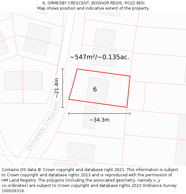 6, ORMESBY CRESCENT, BOGNOR REGIS, PO22 8EN: Plot and title map