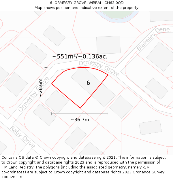 6, ORMESBY GROVE, WIRRAL, CH63 0QD: Plot and title map