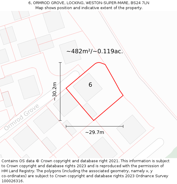 6, ORMROD GROVE, LOCKING, WESTON-SUPER-MARE, BS24 7LN: Plot and title map