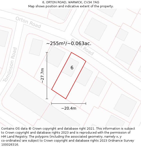 6, ORTON ROAD, WARWICK, CV34 7AG: Plot and title map