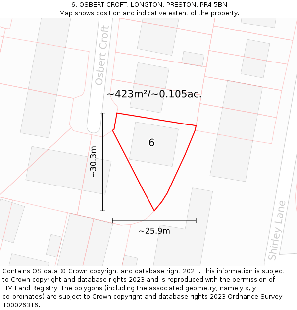6, OSBERT CROFT, LONGTON, PRESTON, PR4 5BN: Plot and title map
