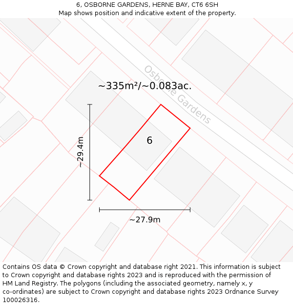 6, OSBORNE GARDENS, HERNE BAY, CT6 6SH: Plot and title map