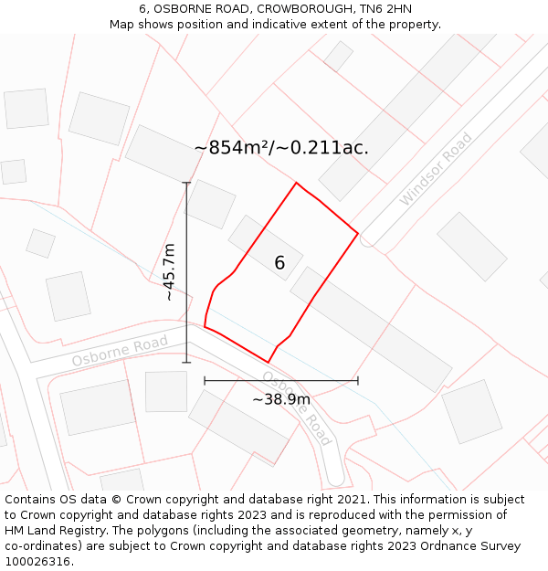 6, OSBORNE ROAD, CROWBOROUGH, TN6 2HN: Plot and title map