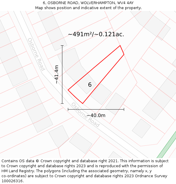 6, OSBORNE ROAD, WOLVERHAMPTON, WV4 4AY: Plot and title map