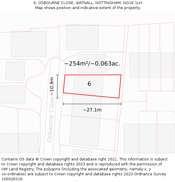6, OSBOURNE CLOSE, WATNALL, NOTTINGHAM, NG16 1LH: Plot and title map