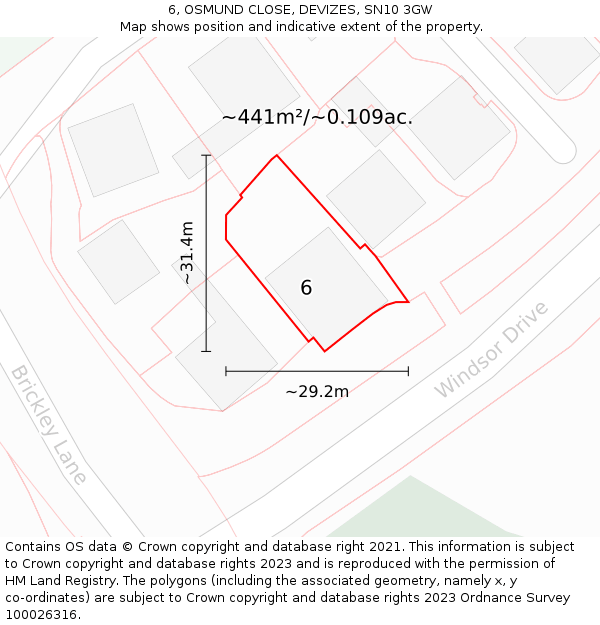 6, OSMUND CLOSE, DEVIZES, SN10 3GW: Plot and title map