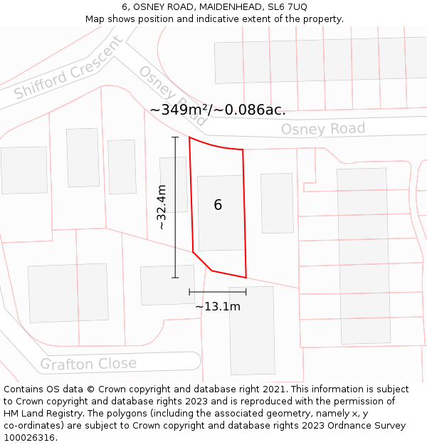 6, OSNEY ROAD, MAIDENHEAD, SL6 7UQ: Plot and title map