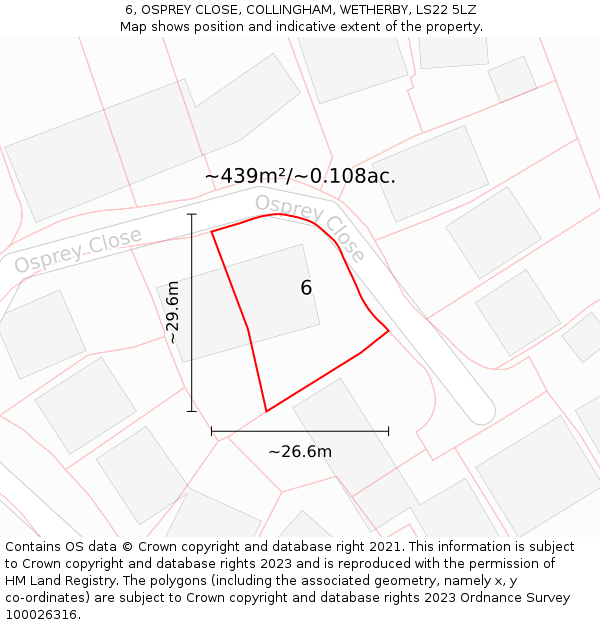6, OSPREY CLOSE, COLLINGHAM, WETHERBY, LS22 5LZ: Plot and title map